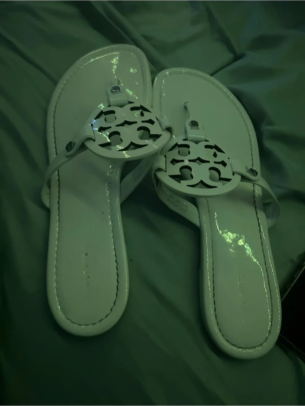 Tory Burch White Patent Miller Logo Thong Sandals